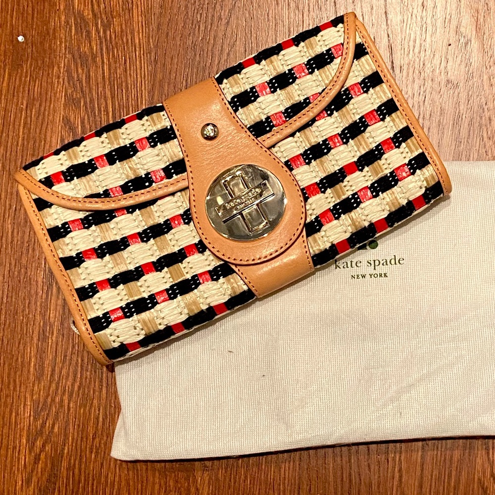 Kate Spade raffia woven clutch with dust bag